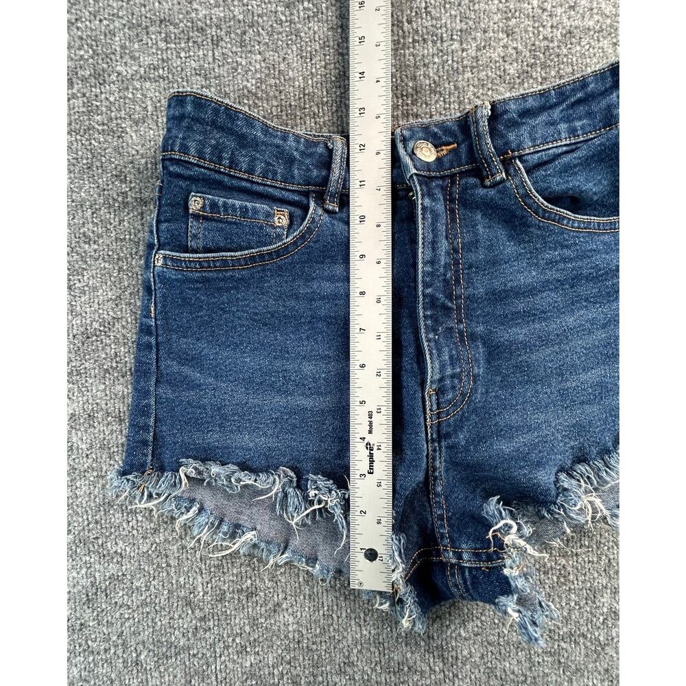 Zara High Rise Distressed Cutoff Shorts Women's US 6 Medium Wash Frayed Hem - Picture 7 of 7